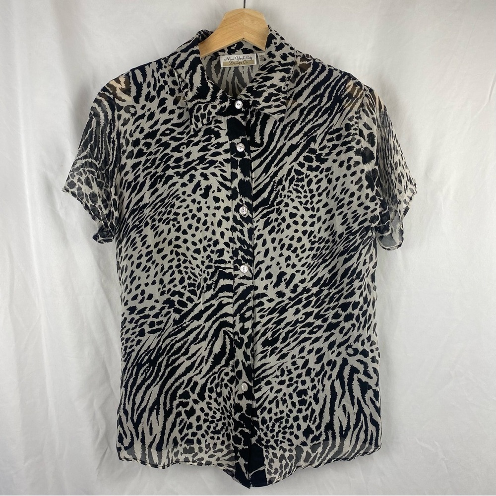 New York City Design Co. Women’s Silk Blouse Animal Print Leopard Zebra Large